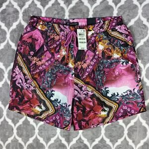 INC Swim Trunks Men Medium Pink Baroque Paisley Drawstring Lined